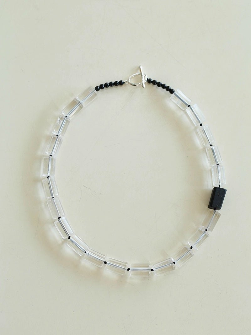Black Tourmaline & White Crystal Necklace with Matching Earrings - floysun