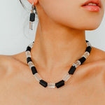 Black Tourmaline & White Crystal Necklace with Matching Earrings - floysun