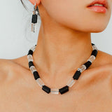 Black Tourmaline & White Crystal Necklace with Matching Earrings - floysun