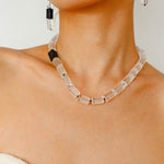 Black Tourmaline & White Crystal Necklace with Matching Earrings - floysun