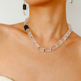 Black Tourmaline & White Crystal Necklace with Matching Earrings - floysun