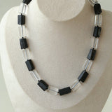 Black Tourmaline & White Crystal Necklace with Matching Earrings - floysun