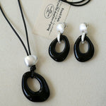Black Wax Cord Irregular Black Onyx Hollow Pendant Necklace - floysun