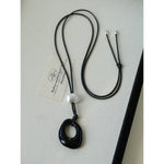 Black Wax Cord Irregular Black Onyx Hollow Pendant Necklace - floysun