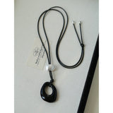 Black Wax Cord Irregular Black Onyx Hollow Pendant Necklace - floysun