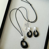 Black Wax Cord Irregular Black Onyx Hollow Pendant Necklace - floysun
