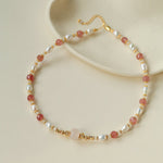 Blossom & Pearl Choker | Natural Strawberry Quartz & Freshwater Pearl Necklace - floysun