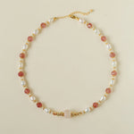 Blossom & Pearl Choker | Natural Strawberry Quartz & Freshwater Pearl Necklace - floysun