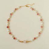 Blossom & Pearl Choker | Natural Strawberry Quartz & Freshwater Pearl Necklace - floysun