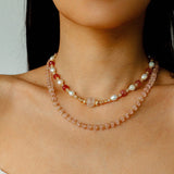 Blossom & Pearl Choker | Natural Strawberry Quartz & Freshwater Pearl Necklace - floysun