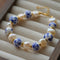 Blue and White Porcelain Freshwater Pearl Beaded Bracelet | Oriental Minimalist Luxury Jewelry - floysun