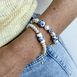 Blue and White Porcelain Freshwater Pearl Beaded Bracelet | Oriental Minimalist Luxury Jewelry - floysun