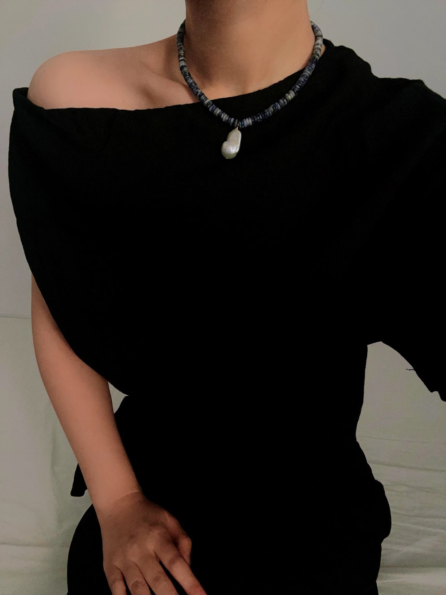 Blue Dot Stone & Baroque Pearl Beaded Necklace - floysun