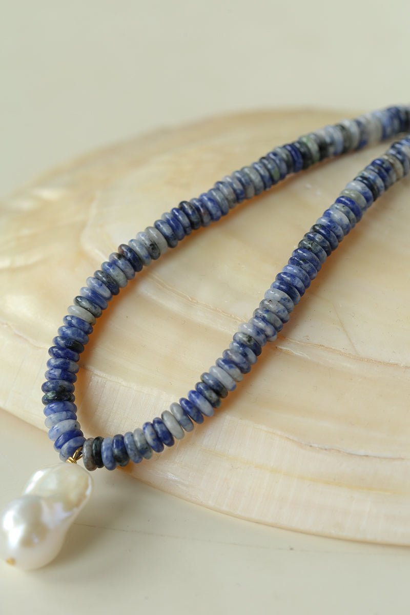 Blue Dot Stone & Baroque Pearl Beaded Necklace - floysun