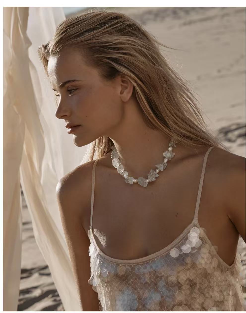 Blue Irregular Glass & Pearl Vacation Collarbone Necklace - floysun