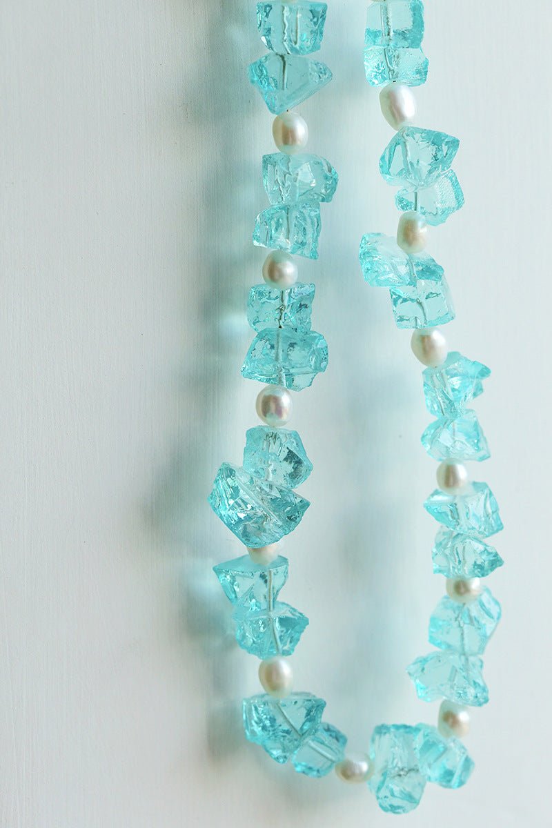 Blue Irregular Glass & Pearl Vacation Collarbone Necklace - floysun