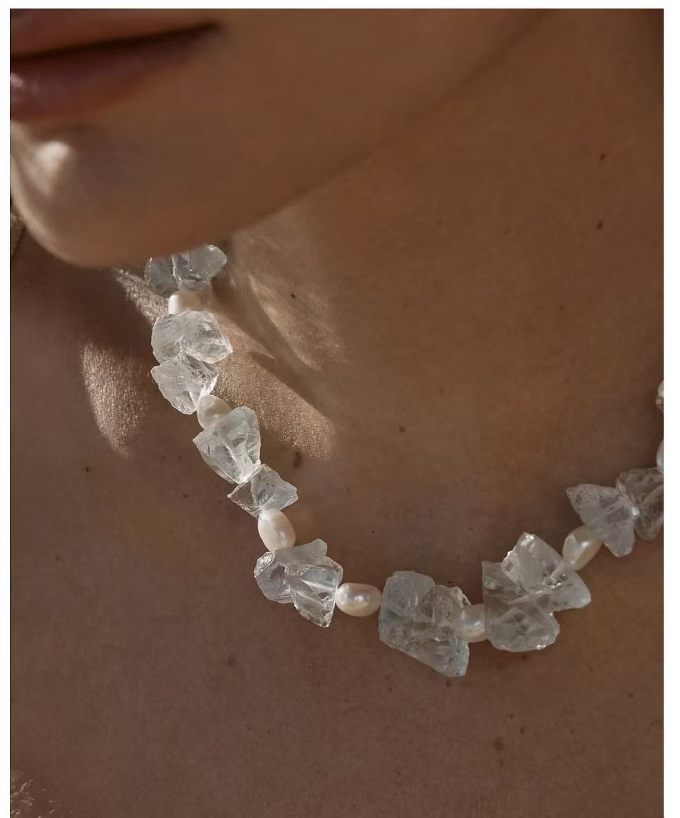 Blue Irregular Glass & Pearl Vacation Collarbone Necklace - floysun