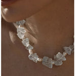 Blue Irregular Glass & Pearl Vacation Collarbone Necklace - floysun