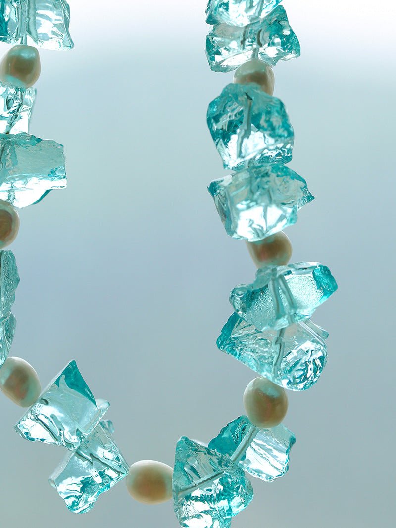 Blue Irregular Glass & Pearl Vacation Collarbone Necklace - floysun