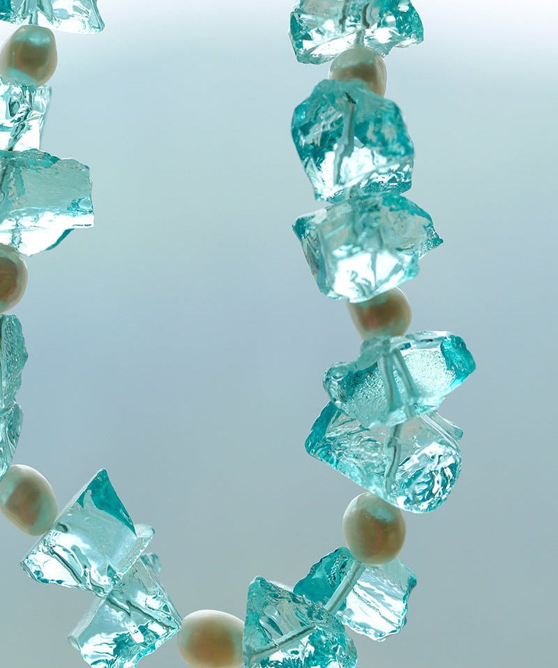 Blue Irregular Glass & Pearl Vacation Collarbone Necklace - floysun