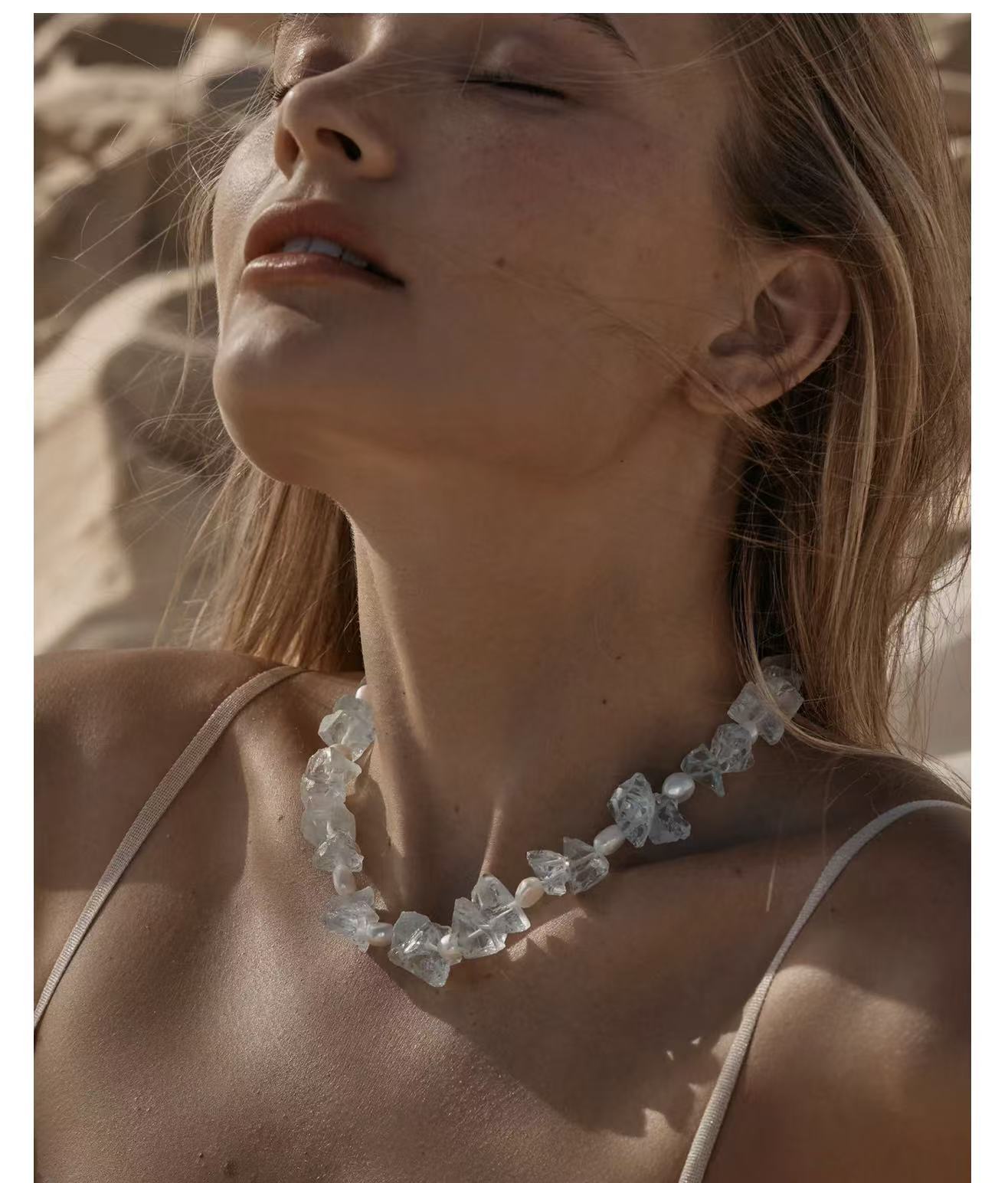 Blue Irregular Glass & Pearl Vacation Collarbone Necklace - floysun