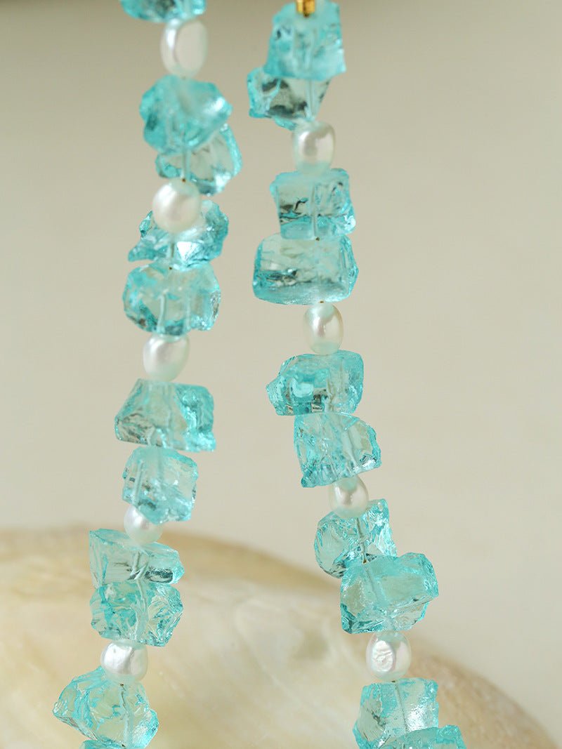 Blue Irregular Glass & Pearl Vacation Collarbone Necklace - floysun