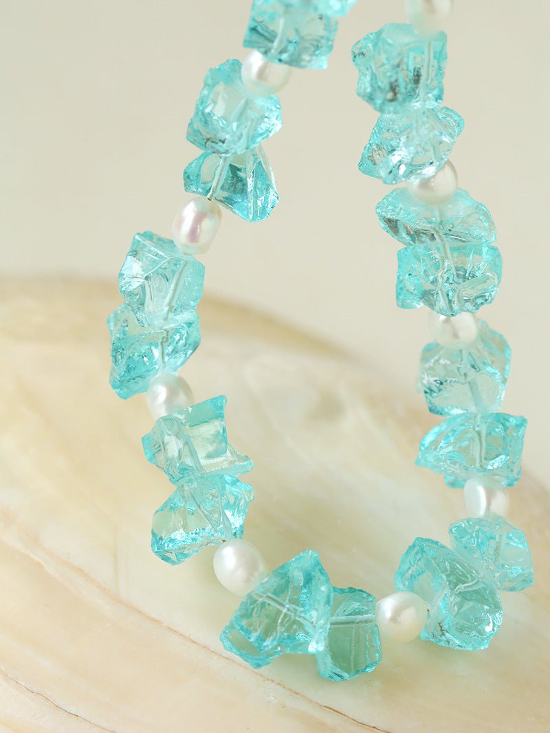 Blue Irregular Glass & Pearl Vacation Collarbone Necklace - floysun