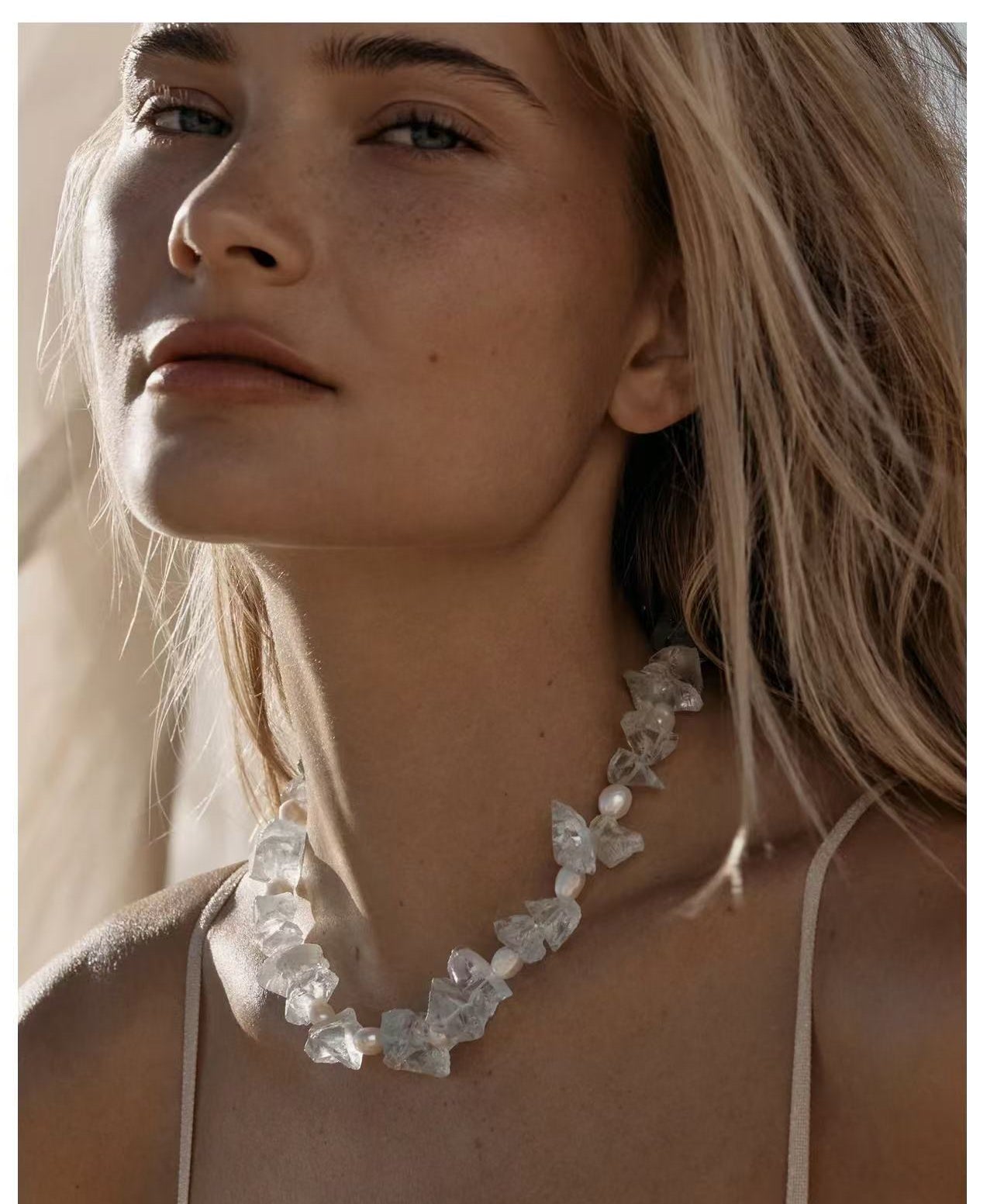 Blue Irregular Glass & Pearl Vacation Collarbone Necklace - floysun