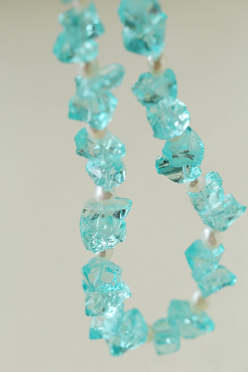 Blue Irregular Glass & Pearl Vacation Collarbone Necklace - floysun