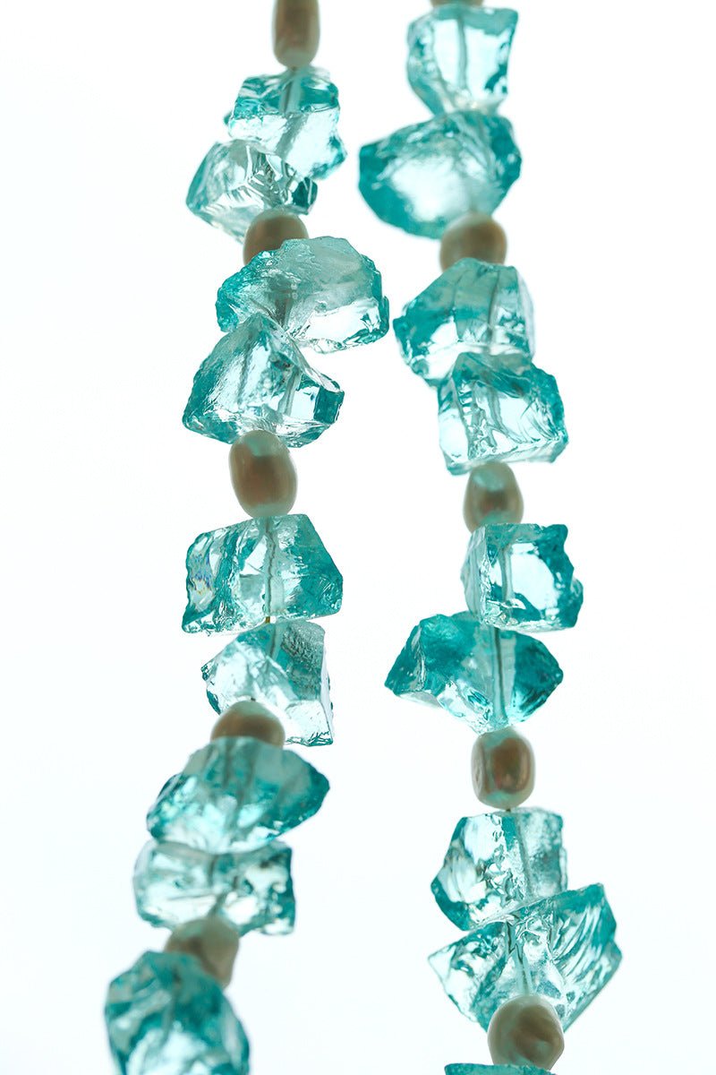 Blue Irregular Glass & Pearl Vacation Collarbone Necklace - floysun