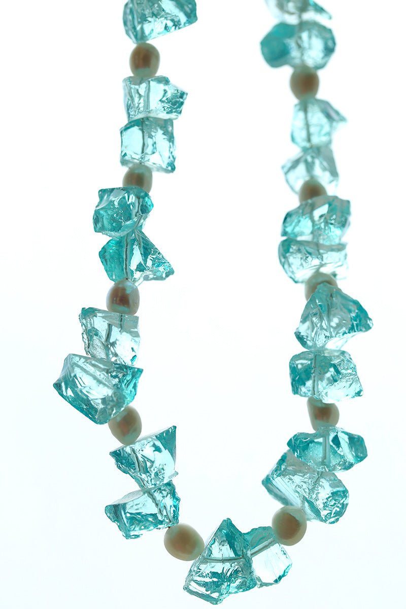 Blue Irregular Glass & Pearl Vacation Collarbone Necklace - floysun