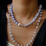 Blue Lace Agate Baroque Pearl Necklace - floysun