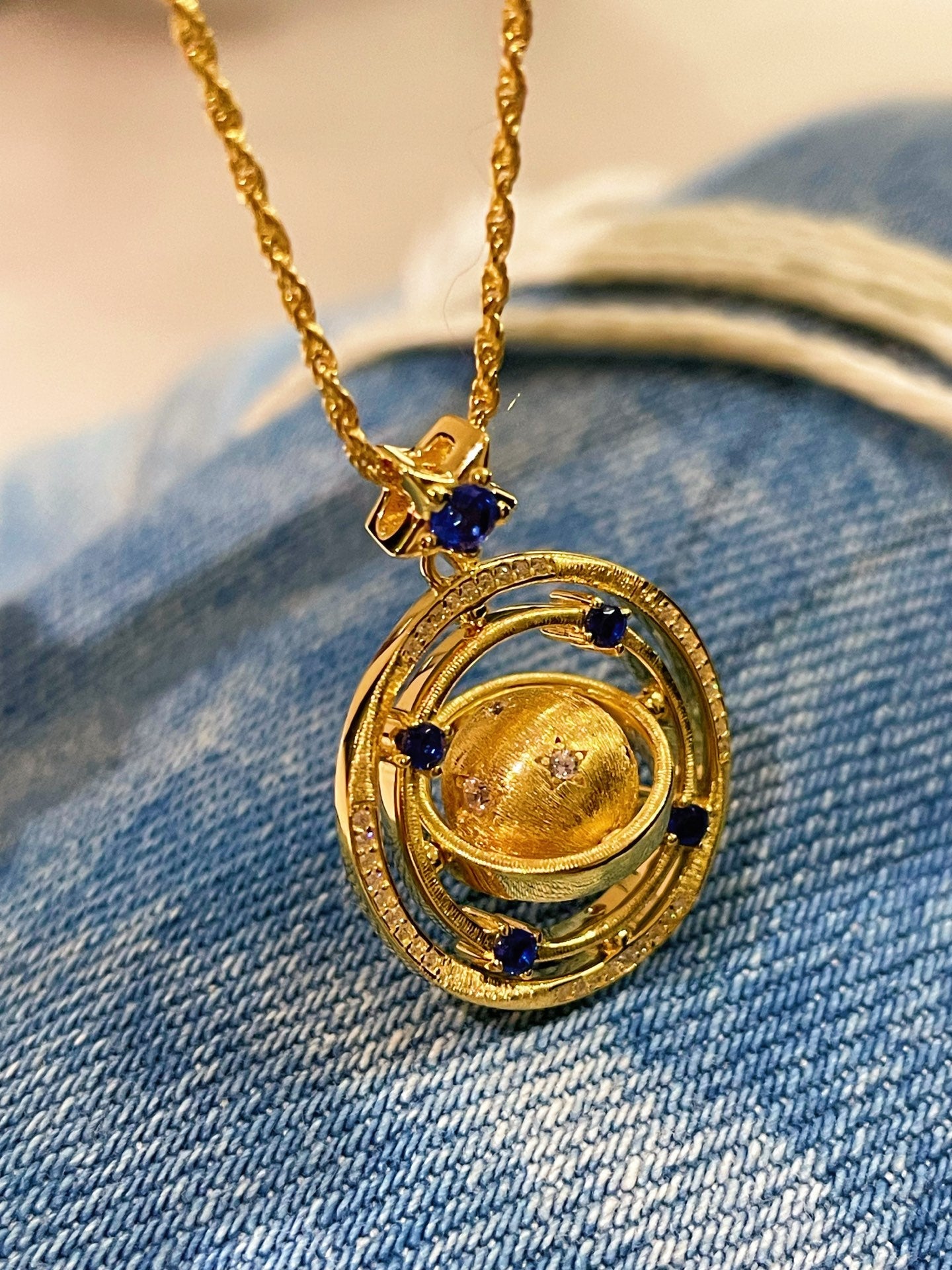 Blue Sapphire Cosmic Orbit Necklace - floysun