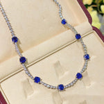 Blue Sapphire T - Cut Princess Choker Necklace with Diamond Accents - floysun