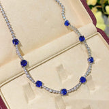 Blue Sapphire T - Cut Princess Choker Necklace with Diamond Accents - floysun