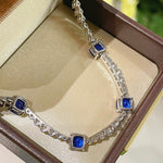 Blue Sapphire T - Cut Princess Choker Necklace with Diamond Accents - floysun