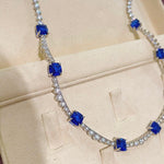 Blue Sapphire T - Cut Princess Choker Necklace with Diamond Accents - floysun