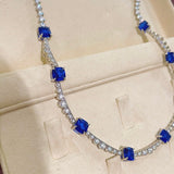 Blue Sapphire T - Cut Princess Choker Necklace with Diamond Accents - floysun