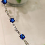 Blue Sapphire T - Cut Princess Choker Necklace with Diamond Accents - floysun