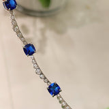 Blue Sapphire T - Cut Princess Choker Necklace with Diamond Accents - floysun