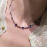 Blue Sapphire T - Cut Princess Choker Necklace with Diamond Accents - floysun