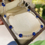 Blue Sapphire T - Cut Princess Choker Necklace with Diamond Accents - floysun