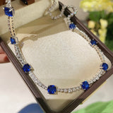 Blue Sapphire T - Cut Princess Choker Necklace with Diamond Accents - floysun