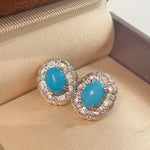 Blue Turquoise Floral Bud Stud Earrings - floysun