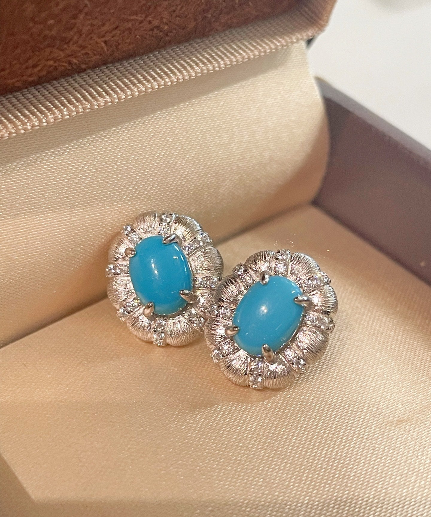 Blue Turquoise Floral Bud Stud Earrings - floysun