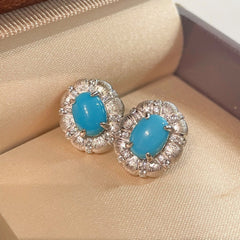 Blue Turquoise Floral Bud Stud Earrings - floysun
