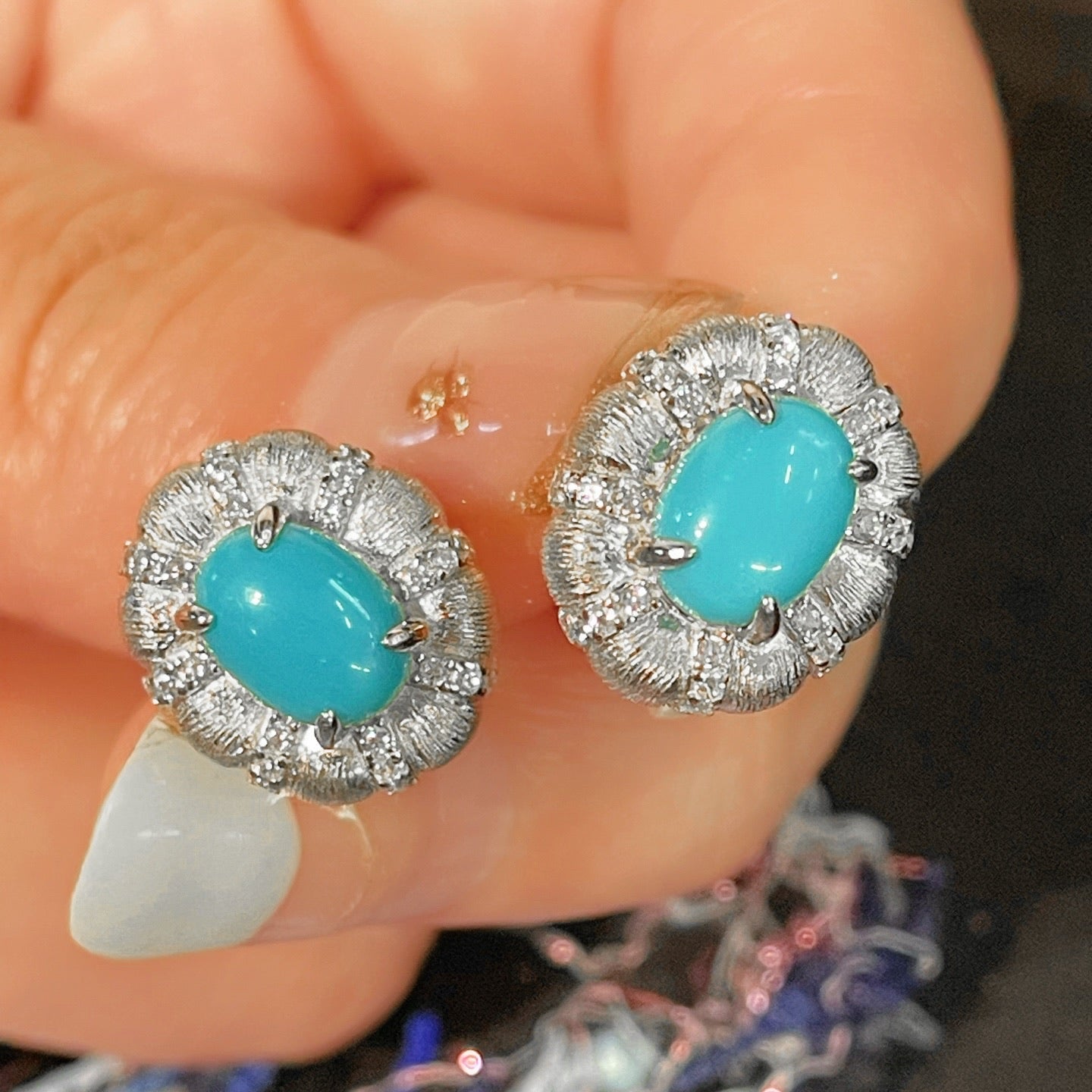 Blue Turquoise Floral Bud Stud Earrings - floysun