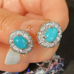 Blue Turquoise Floral Bud Stud Earrings - floysun