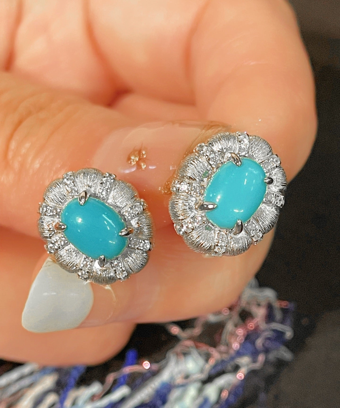 Blue Turquoise Floral Bud Stud Earrings - floysun