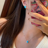 Blue Turquoise Floral Pendant Necklace - floysun